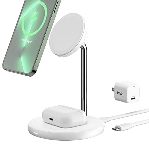 INVZI MagFree 2-in-1 15W Fast Wireless Charging Stand with MagSafe [Apple MFi Certified]...