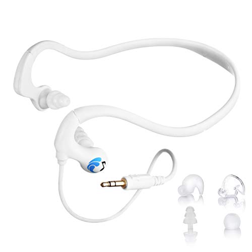 HydroActive Premium Short-Cord Waterproof Headphones (Wired 3.5 mm Jack) with 11 Earbuds...