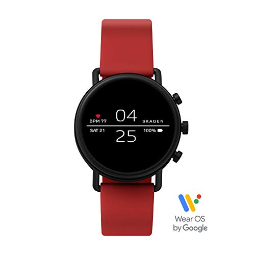 Skagen Connected Falster 2 Stainless Steel and Silicone Touchscreen Smartwatch, Color: Red...