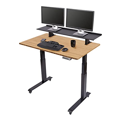 Stand Up Desk Store Split Top Electric Adjustable Height Standing Desk with Monitor Shelf...