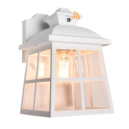 FUDESY Dusk to Dawn LED Outdoor Wall Lantern,White Plastic Photocell Sensor Porch Light...
