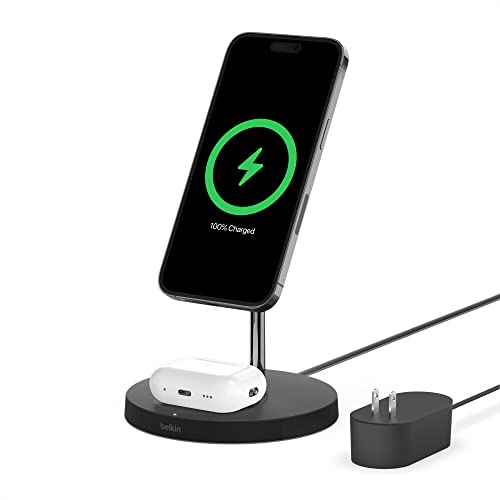 Belkin MagSafe 2-in-1 Wireless Charger, 15W Fast Charging iPhone Charger Stand for iPhone...