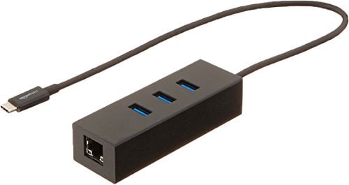 Amazon Basics USB 3.1 Type-C to 3 Port USB Hub with Ethernet Adapter - Black