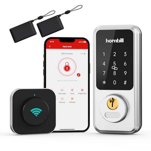 Wi-Fi & Bluetooth Smart Lock, Keyless Entry Smart Front Lock, Hornbill Touch Screen...