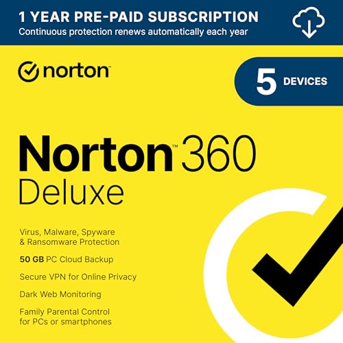 Norton 360 Deluxe 2024, Antivirus software for 5 Devices with Auto Renewal - Includes VPN,...