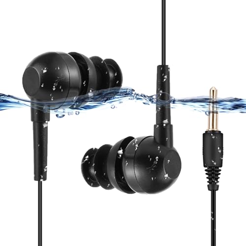 AGPTEK IPX8 Waterproof in-Ear Earphones, Coiled Cable Swimming Earbuds with Stereo Audio...
