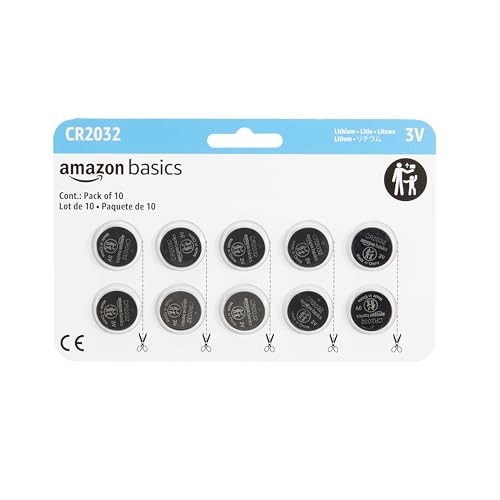 Amazon Basics 10-Pack CR2032 Lithium Coin Cell Battery, 3 Volt, Long Lasting Power,...
