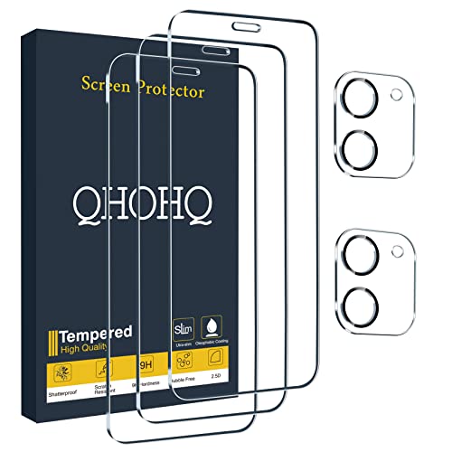 QHOHQ 3 Pack Screen Protector for iPhone 12 6.1 Inch with 2 Pack Tempered Glass Camera...
