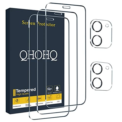 QHOHQ 3 Pack Screen Protector for iPhone 12 6.1 Inch with 2 Pack Tempered Glass Camera...