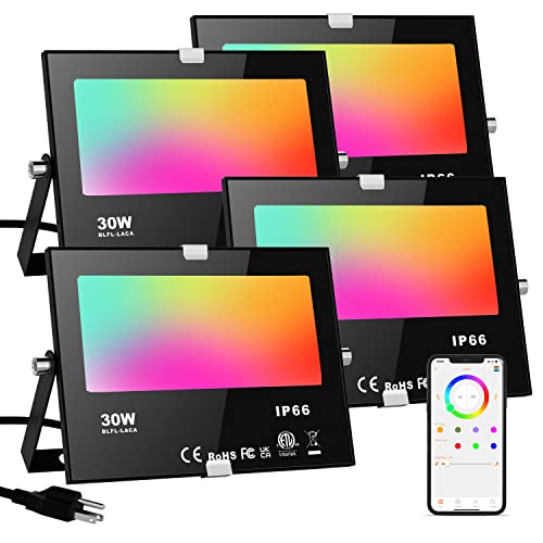 LED Flood Lights RGB Color Changing 300W Equivalent Outdoor, 30W Bluetooth Smart RGB...