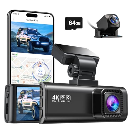 REDTIGER F7N 4K Dual Dash Cam with 64GB Card, Built-in WiFi GPS Front 4K/2.5K and Rear...