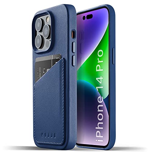 Mujjo Full Leather Wallet Case for iPhone 14 Pro with Card Holder (Monaco Blue)