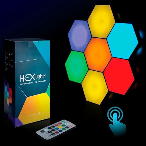 Emberela HEXlights 7-Pack Hexagon Lights, Touch & Remote Controlled RGB Wall Panels,...