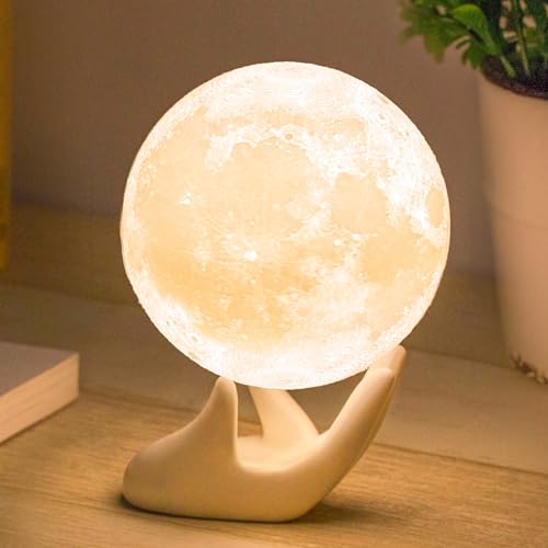 Mydethun 3D Moon Lamp with Ceramic Base, Mothers Day Gift, LED Night Light, Mood Lighting...