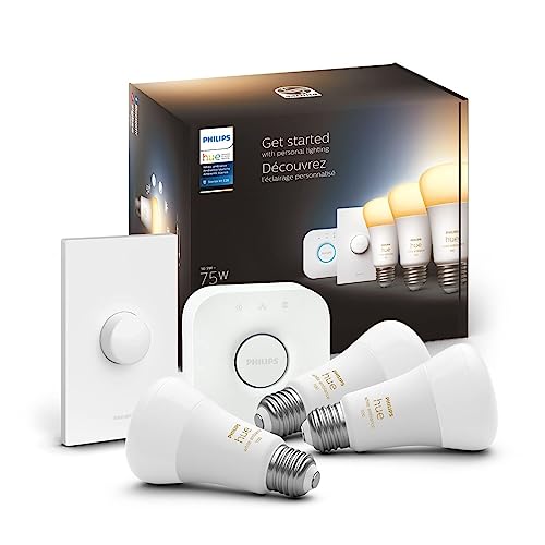 Philips Hue 553925​ White Ambiance Base Lumen (60W) Smart Button Starter Kit Works With...