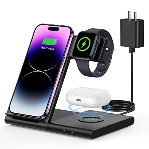 Wireless Charger 3 in 1 Wireless Charging Station Foldable Stand for iPhone 14/13/12/11...