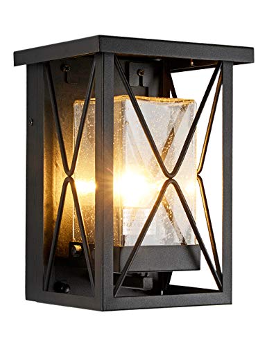 EERU Outdoor Wall Sconce Modern Exterior Wall Mount Porch Lights Black Metal with Seeded...