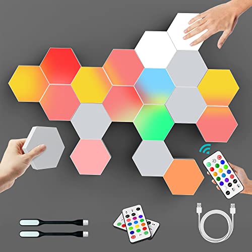 Hexagon Lights, RGB Hexagon Wall Lights with Remote, Smart Hexagonal Wall Panels, Touching...