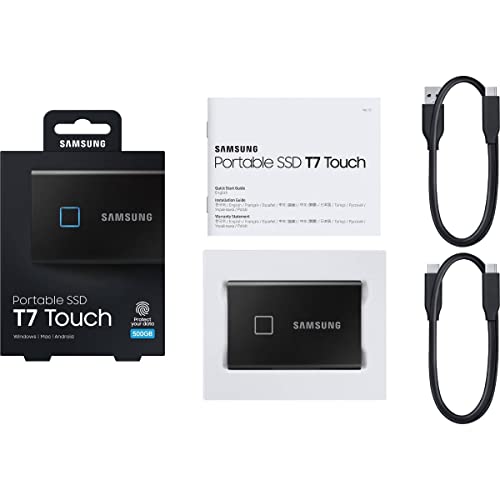 SAMSUNG T7 Touch Portable SSD 500GB - Up to 1050MB/s - USB 3.2 External Solid State Drive,...
