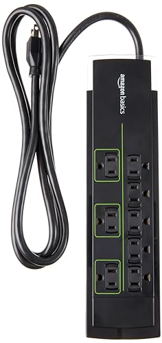 Amazon Basics Rectangular 8-Outlet Power Strip Surge Protector, 4,500 Joule - 6-Foot Cord,...