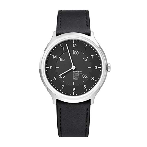 Mondaine - Helvetica MH1.R2S20.LB - Mens Watch 40mm - Smartwatch Date Black Leather Strap...