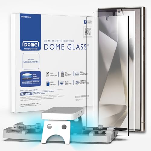 DOME GLASS Whitestone Screen Protector compatible with Galaxy S24 Ultra + UV Lamp [9H...