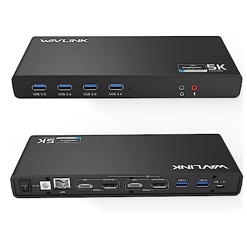 WAVLINK USB 3.0 and USB-C Dual 4K Display Laptop Docking Station,5K/Dual 4K @60Hz Docking...