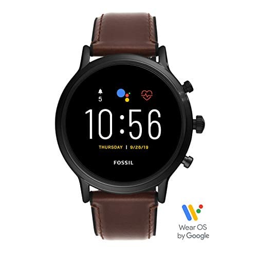 Fossil 44mm Gen 5 Carlyle Stainless Steel and Leather Touchscreen Smart Watch, Color:...