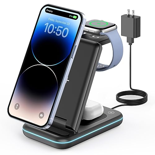 GEEKERA 3 in 1 Wireless Charging Station, Foldable Wireless Charger Stand for Multiple...