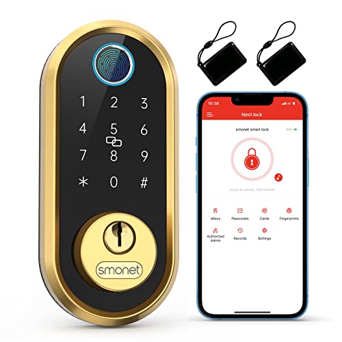 Smart Lock SMONET Bluetooth Keyless Entry Keypad Smart Deadbolt-Fingerprint Electronic...