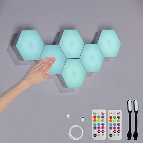 Hexagon Lights with Remote, Smart DIY Hexagon Wall Lights, Dual Control Hexagonal LED...