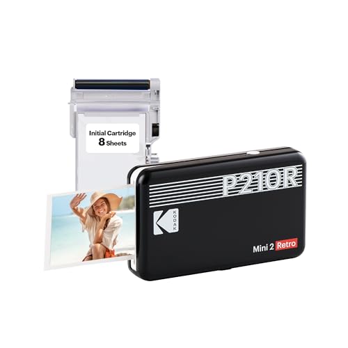 KODAK Mini 2 Retro 4PASS Portable Photo Printer (2.1x3.4 inches) + 8 Sheets, Black