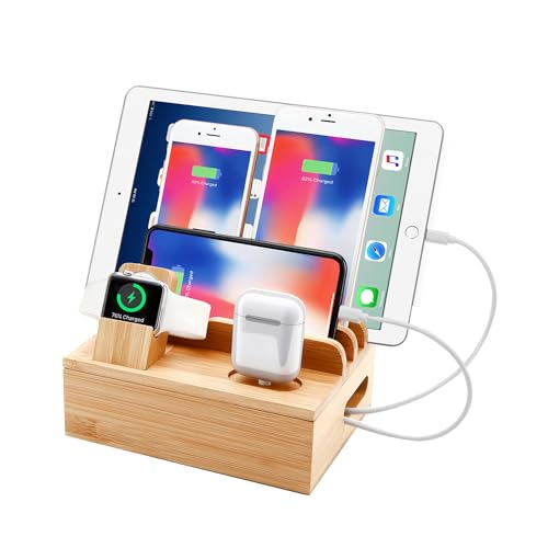 Sendowtek Bamboo Charging Station for Multiple Devices 6 in 1 USB A/C Charger Station...