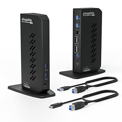 Plugable USB 3.0 and USB-C Dual 4K Display Docking Station with DisplayPort and HDMI for...