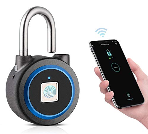 Fingerprint Padlock, Bluetooth Thumbprint Lock USB Rechargeable IP65 Waterproof Ideal for...