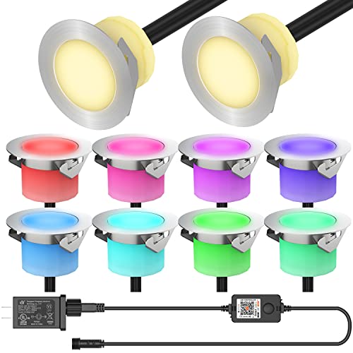 Recessed LED Deck Lights WIFI Bluetooth Control, Φ1.77' RGB & White Low Voltage Deck...