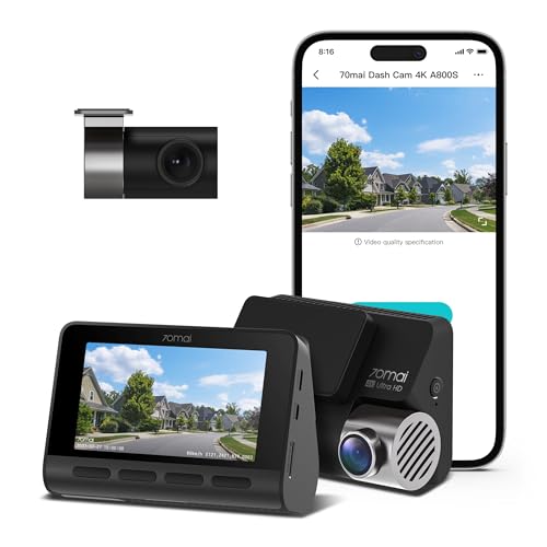 70mai 4K Dash Cam A800S with Sony IMX415, Front and Rear,Built in GPS, Super Night Vision,...