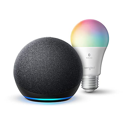 Echo Dot (4th Gen) | Charcoal with Sengled Bluetooth Color bulb | Alexa smart home starter...