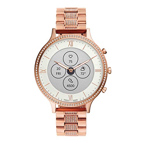 Fossil Women's 42mm Charter Stainless Steel Hybrid HR Smart Watch, Color: Rose Gold Glitz...