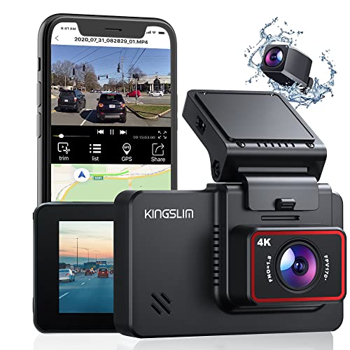 Kingslim D4 Dual Dash Cam with Built-in WiFi GPS, Front 4K/2.5K Rear 1080P for Cars , 3'...