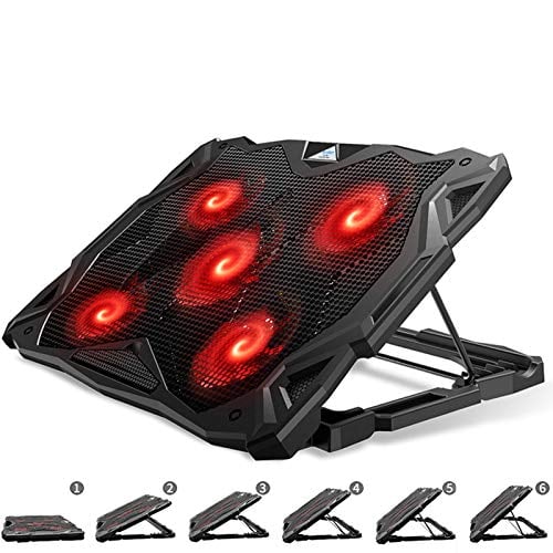 Pccooler Laptop Cooling Pad, Laptop Cooler with 5 Quiet Red LED Fans for 12-17.3 Inch...