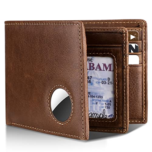 Swallowmall AirTag Wallet Men RFID Blocking Genuine Leather Bifold Mens Wallet For AirTag...