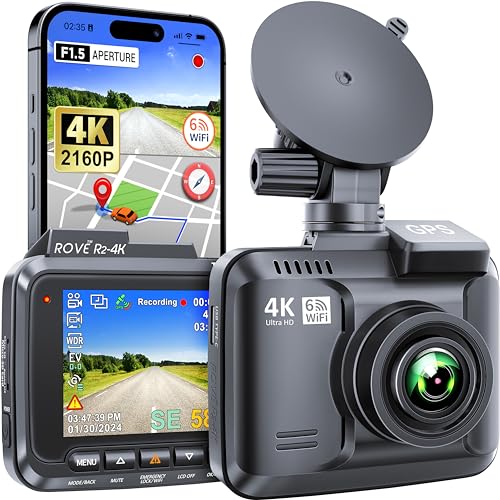 ROVE R2-4K Dash Cam Built-in WiFi GPS Car Dashboard Camera Recorder with UHD 2160P, 2.4'...