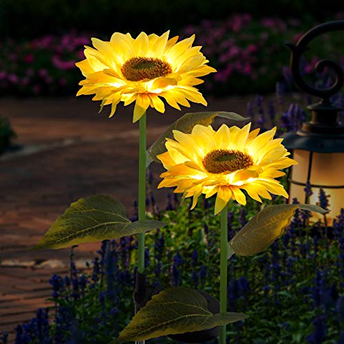 FORUP 2 Pack Solar Garden Stake Lights, Outdoor Sunflower Lights, LED Solar Powered Lights...