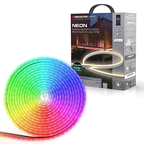 Monster 16.4ft Smart Indoor and Outdoor Multi-Color Neon LED Light Strip, Water-Resistant,...