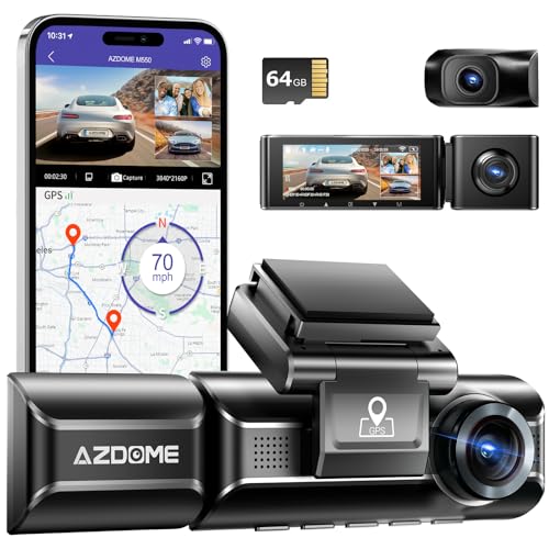 AZDOME M550 3 Channel Dash Cam, 4K+1080P Dual Dash Camera for Cars Built-in WiFi GPS,...