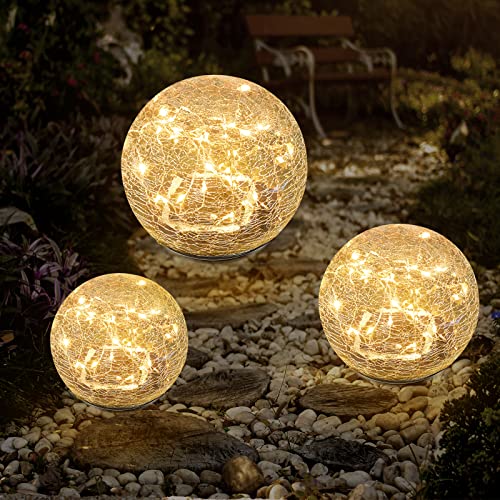 Bannad Garden Solar Lights, Cracked Glass Ball Waterproof Warm White LED for Outdoor Decor...
