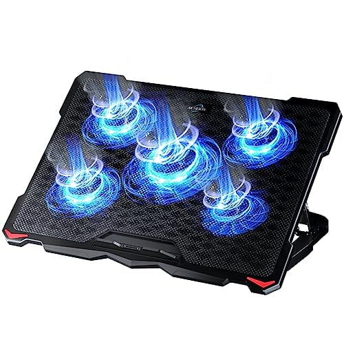 AICHESON Laptop Cooling Pad 5 Fans Up to 17.3 Inch Heavy Notebook Cooler, Blue LED Lights,...