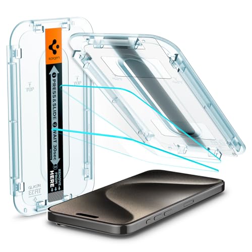 Spigen Tempered Glass Screen Protector [GlasTR EZ FIT] designed for iPhone 15 Pro Max...