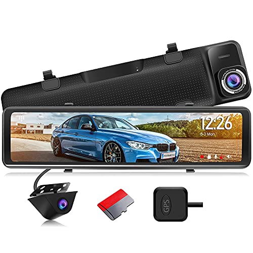 PORMIDO 2.5K Mirror Dash Cam Backup Camera 12' Large Full Touch Screen Front and Rear View...